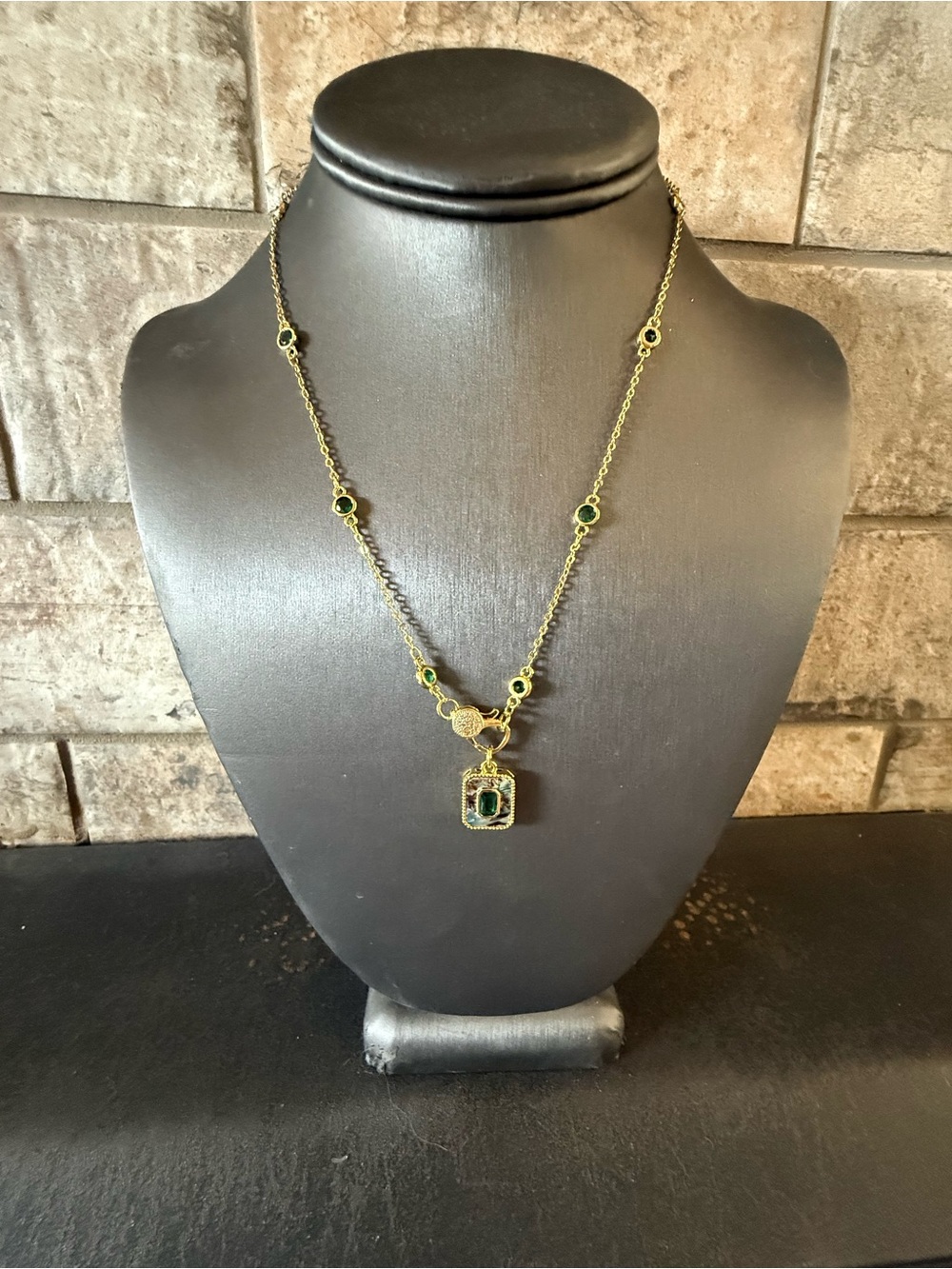 Freida Rothman Sterling Silver Necklace with Green Gem Pendant